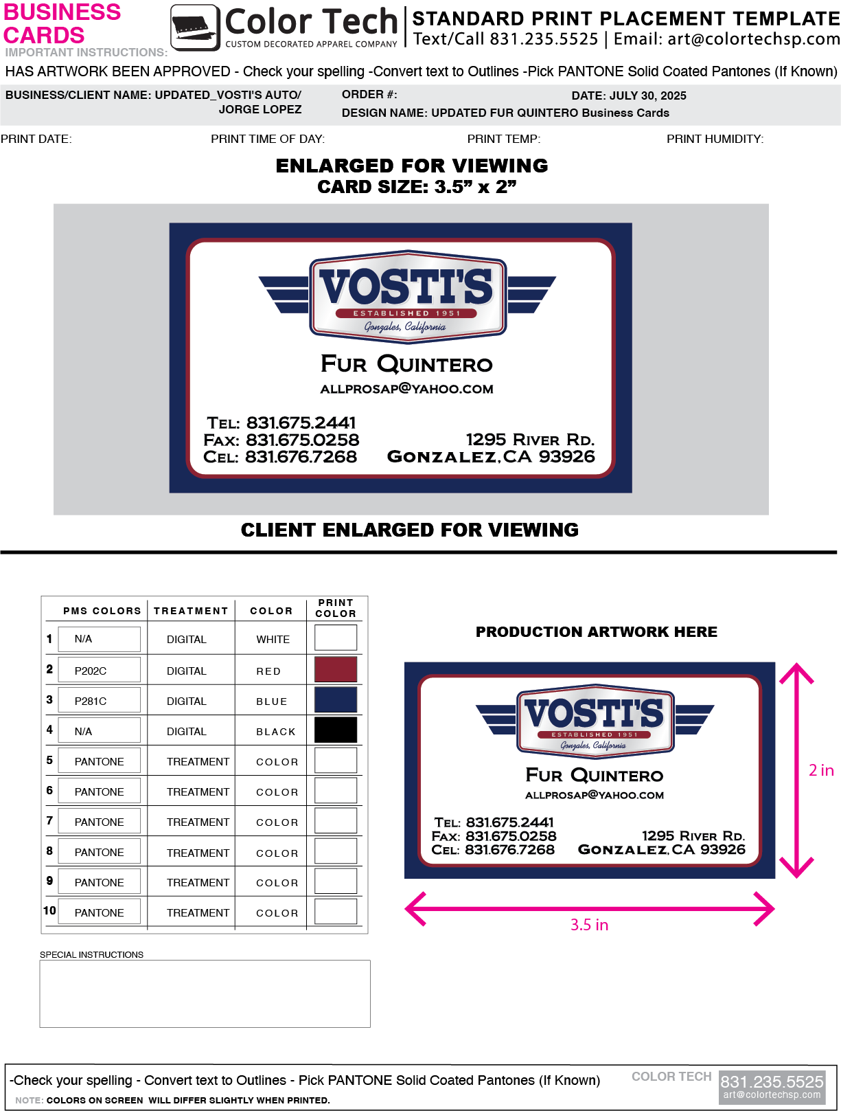 Vosti`s Automotive - 1000 Business Cards