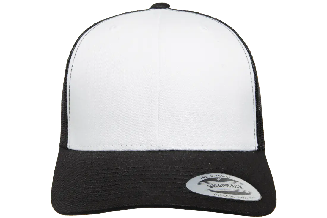 YP Classics® 6606W Retro Trucker Cap with White Front Panel with PUFF 3D Embroidery