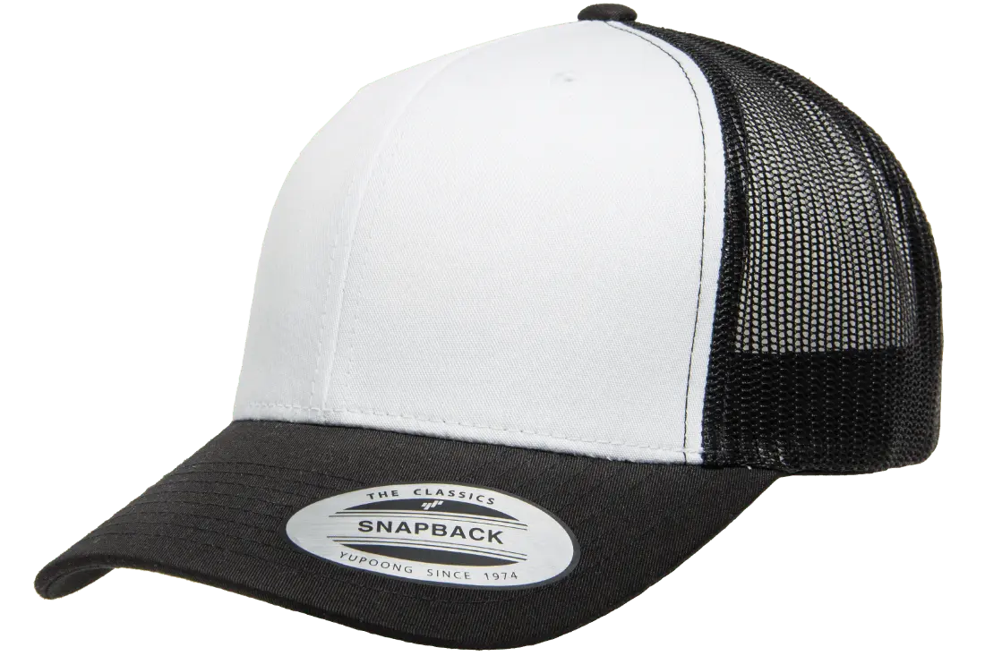 YP Classics® 6606W Retro Trucker Cap with White Front Panel with PUFF 3D Embroidery