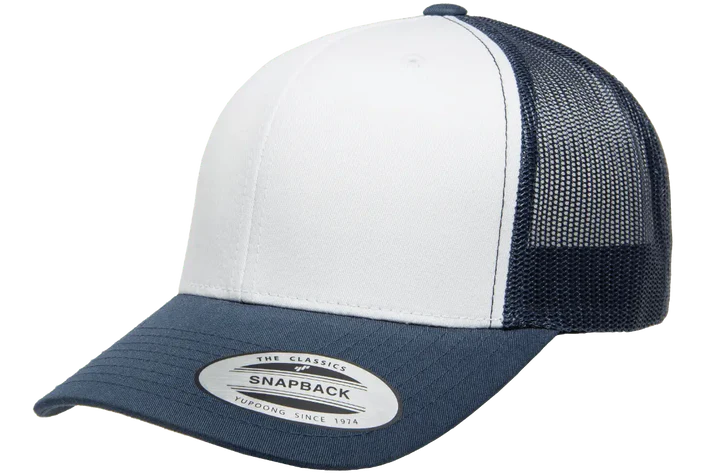 YP Classics® 6606W Retro Trucker Cap with White Front Panel with PUFF 3D Embroidery