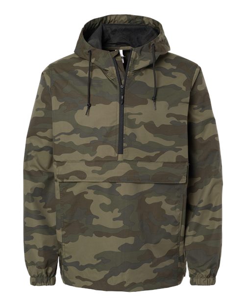 Water Resistant 1/2 Length Zip Windbreaker Anorak Hooded Jacket