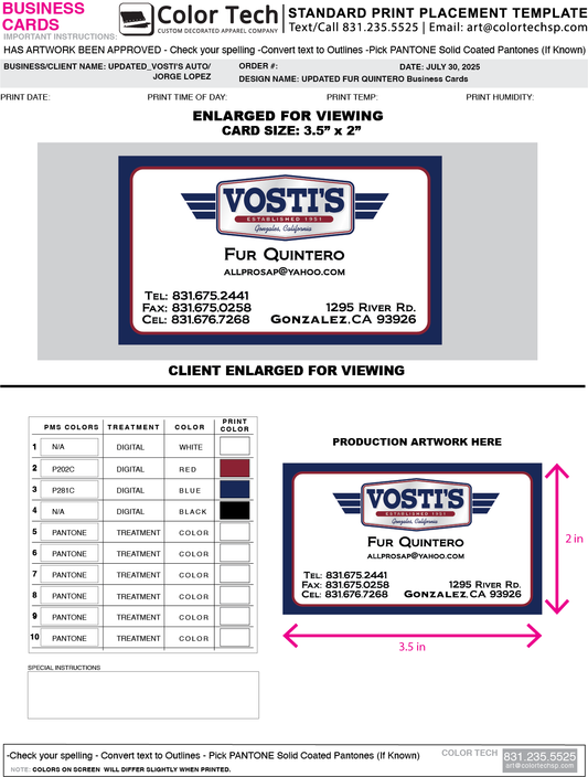 Vosti`s Automotive - 1000 Business Cards