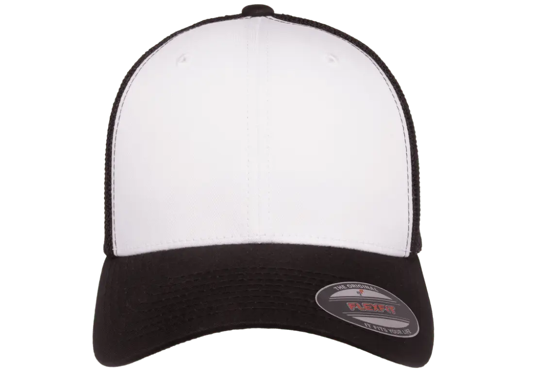 Flexfit® Fitted 6511W White Front Trucker Mesh Cap with Embroidered Patch