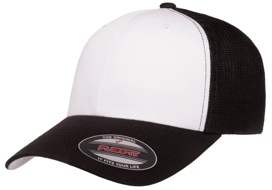 Flexfit® Fitted 6511W White Front Trucker Mesh Cap with Embroidered Patch