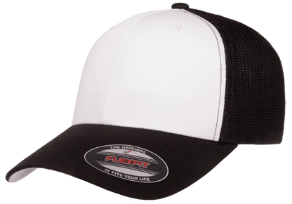 Flexfit® Fitted 6511W White Front Trucker Mesh Cap with Embroidered Patch