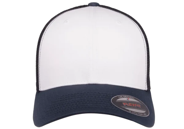 Flexfit® Fitted 6511W White Front Trucker Mesh Cap with Embroidered Patch