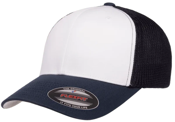 Flexfit® Fitted 6511W White Front Trucker Mesh Cap with Embroidered Patch